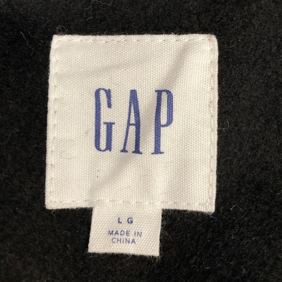 NWOT GAP LARGE Black Wool Blend Over Coat Belt Long Full Length Snaps Lined - Picture 3 of 8